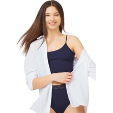 Cottonhill Lacivert Ayarlanabilir Ince Askılı Lazer Kesim Kadın Crop Büstiyer