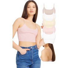 COTTONHILL Ayarlanabilir Ince Askılı Lazer Kesim Crop Büstiyer 5'li Paket