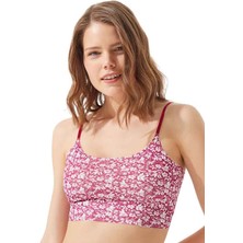 Cottonhill Pembe Çiçek Desenli Ayarlanabilir Askılı Lazer Kesim Kadın Crop Büstiyer