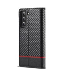 SZY Mall Samsung Galaxy S22 Manyetik Karbon Fiber Deri Folio Flip Case Için Kılıf (Yurt Dışından)