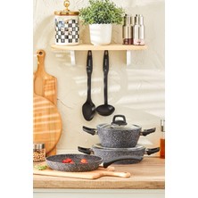 Emsan Granit Luna 7 Parça Tencere Seti Yapışmaz Taban 7 Parça Granit Gri