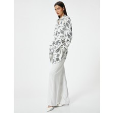 Koton Saten Uzun Tunik Çiçekli Düğmeli