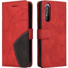 MY Boutique1 Sony Xperia 5ii Kickstand Koruyucu Iki Renkli Dikiş Pu Flip Için Kılıf (Yurt Dışından)