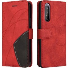 SZY Market Sony Xperia 5ii Kickstand Koruyucu Iki Renkli Dikiş Pu Flip Için Kılıf (Yurt Dışından)