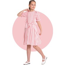 LuiKids Kız Çocuk Fiyonk Bağlamalı Seyyar Kemerli Fırfır Detaylı Kısa Kollu Elbise