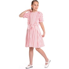 LuiKids Kız Çocuk Fiyonk Bağlamalı Seyyar Kemerli Fırfır Detaylı Kısa Kollu Elbise