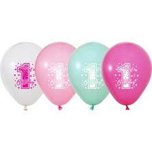 Kidspartim 1 Yaş Fırst Bırthday Stars Gırl Baskılı Balon 10'lu
