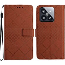 SZY Market Xiaomi 14 Elmas Kabartmalı Kart Yuvası Için Flip Case El Kayışı ile Standı (Yurt Dışından)