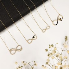 Usho Jewelry 14 Ayar Altın Taşlı Çift Sonsuzluk Kolye