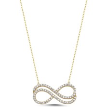 Usho Jewelry 14 Ayar Altın Taşlı Çift Sonsuzluk Kolye
