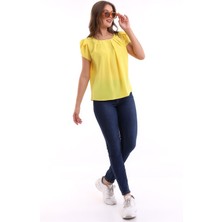 Dreamlike Yuvarlak Pileli Yakalı Kol Detaylı Rahat Kesim Kısa Kol Şık ve Cool Bluz