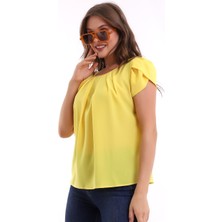 Dreamlike Yuvarlak Pileli Yakalı Kol Detaylı Rahat Kesim Kısa Kol Şık ve Cool Bluz