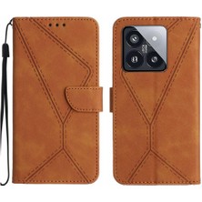 BDT Boutique Xiaomi 14 Pro Dikiş Kabartmalı Yumuşak Pu Deri Deri Cüzdan (Yurt Dışından)