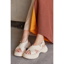 Nilufarr Aisha Bej Hakiki Deri Kadın Sandalet