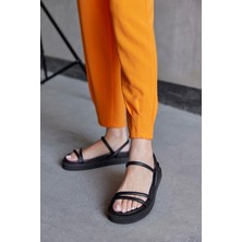 Nilufarr Angela Siyah Hakiki Deri Kadın Sandalet