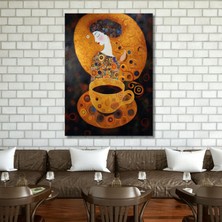 Gaagart Tekli Dikey Kanvas Mutfak Tablosu Kahve Köşesi Kadın ve Fincan