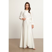 Vavinor Liza Kuşaklı Saten Elbise - Ekru