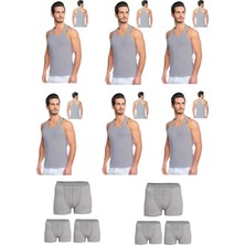 Belifanti Collection Erkek Pamuklu 6'lı Gri Sporcu Atlet ve 6'lı Gri Boxer 12 Parça Set