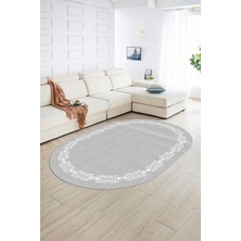 Napoli Home Dijital Kaymaz Yıkanabilir Jüt-Hasır Desen Oval Yolluk Mutfak Salon Halısı, N-O-Jüt-14-Gri,