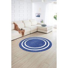 Napoli Home Dijital Kaymaz Yıkanabilir Jüt-Hasır Desen Yuvarlak Yolluk Mutfak Salon Halısı, N-Y-Jüt-12-Mavi,