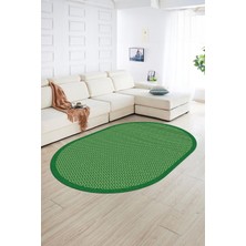 Napoli Home Dijital Kaymaz Yıkanabilir Jüt-Hasır Desen Oval Yolluk Mutfak Salon Halısı, N-O-Jüt-03-Yeşil,