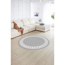 Napoli Home Dijital Kaymaz Yıkanabilir Jüt-Hasır Desen Yuvarlak Yolluk Mutfak Salon Halısı, N-Y-Jüt-20-Gri,