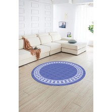 Napoli Home Dijital Kaymaz Yıkanabilir Jüt-Hasır Desen Yuvarlak Yolluk Mutfak Salon Halısı, N-Y-Jüt-20-Mavi,