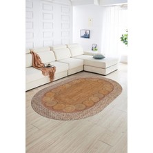 Napoli Home Dijital Kaymaz Yıkanabilir Jüt-Hasır Desen Oval Yolluk Mutfak Salon Halısı, N-O-Jüt-10-Kahve,