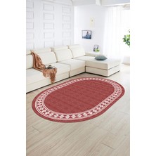 Napoli Home Dijital Kaymaz Yıkanabilir Jüt-Hasır Desen Oval Yolluk Mutfak Salon Halısı, N-O-Jüt-20-Kırmızı,