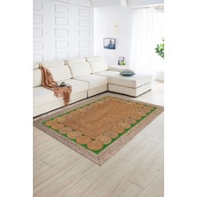 Napoli Home Dijital Baskılı Kaymaz Yıkanabilir Jüt-Hasır Desen Yolluk Mutfak Salon Halısı, N-Jüt-10-Yeşil,