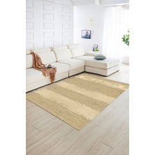 Napoli Home Dijital Baskılı Kaymaz Yıkanabilir Jüt-Hasır Desen Yolluk Mutfak Salon Halısı, N-Jüt-13-Krem,