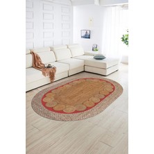 Napoli Home Dijital Kaymaz Yıkanabilir Jüt-Hasır Desen Oval Yolluk Mutfak Salon Halısı, N-O-Jüt-10-Kırmızı,