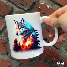 Hediyeci Abla Size Özel Bozkurt ve Orman Seramik Baskılı Kupa Bardaklar