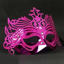 XML Dünyası Metalik Fuşya Pembe Renk Masquerade Kelebek Simli Parti Maskesi 23X14 cm