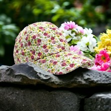 Shopiolog Yazlık Kadın Çiçek Desenli Beyzbol Kumaş Ayarlanabilir Kep Şapka