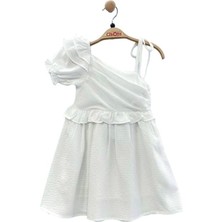 Çikoby Kız Çocuk Tek Kollu Dokuma Elbise