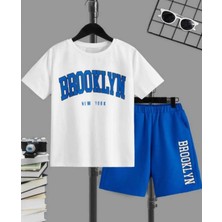 Kids Face Özel Tasarım Bisiklet Yaka Brooklyn Baskılı Yeni Stil Erkek Çocuk T-Shırt Şort Takımı