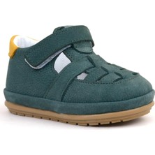 Rakerplus Muppet Hakiki Deri Yeşil Sarı Cırtlı Anatomik Bebek Sandalet Ayakkabı