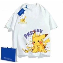 Kids Face Özel Tasarım Pkachu Baskılı %100 Pamuk Oversize Yeni Stil Erkek Çocuk T-Shırt
