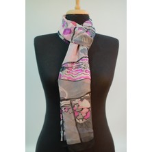 Siyah Gri Pembe Ipek - Polyester Eşarp Şal