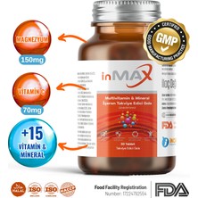 inMAX Multivitamin Mineral Takviyesi (IMMUNACE DESTEĞİ) Kompleks Formül Kadın Veya Erkek Için 30 Tablet