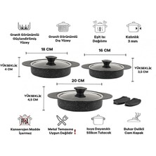 Nidage Yapışmaz Taban Eda 3'lü Döküm Granit 4mm Sahan Seti 16/18/20 Tava Seti 6 Parça Omlet Seti Küçük Ten