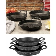 Nidage 3 Parça Ajda 3’lü Set Döküm Siyah Granit Sahan Tava 22CM-20CM-18CM Siyah Fırında Kullanılabilir Dök