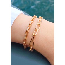 Trend Collection Minimal Kadın 2 Li Bileklik Seti Altın Kaplama Gold Klasik Bileklik Set