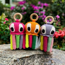 Paris Organik Oyuncak Turuncu Amigurumi Ahtapot Çıngırak ve Diş Kaşıma