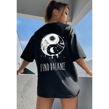 Amor Man Büyük Beden Özel Tasarım Find Balance Sırt Baskılı %100 Pamuk Oversize Battal Kadın T-Shırt