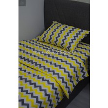 Nasır Home Tek Kişilik Sarı Zikzak Nevresim Takımı (Lastikli Çarşaf 100X200X25 Cm, Nevresim Gizli Fermuar)