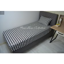 Nasır Home Tek Kişilik Siyah Zikzak Nevresim Takımı (Lastikli Çarşaf 100X200X25 Cm, Nevresim Gizli Fermuar)