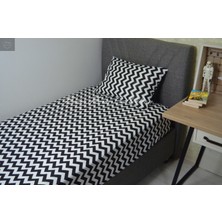 Nasır Home Tek Kişilik Siyah Zikzak Nevresim Takımı (Lastikli Çarşaf 100X200X25 Cm, Nevresim Gizli Fermuar)