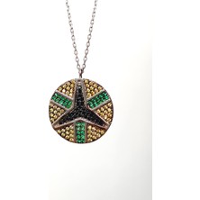 925 Ayar Gümüş Yeşil Siyah Zirkon Taşlı Barış Madalyon Tasarım Trend Kadın Kolye Anneler Günü Hediye